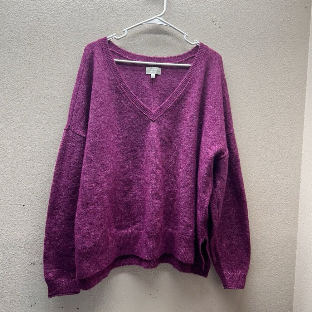 Lucky Brand Size XL Purple Long Sleeve V Neck Knit Fuzzy Sweater Wool Blend
